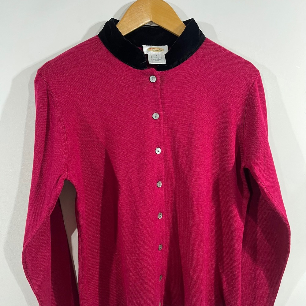 Talbots VTG Old Money Silk Cashmere Cardigan Sweater Velvet Peter Pan Collar Med - Picture 2 of 8